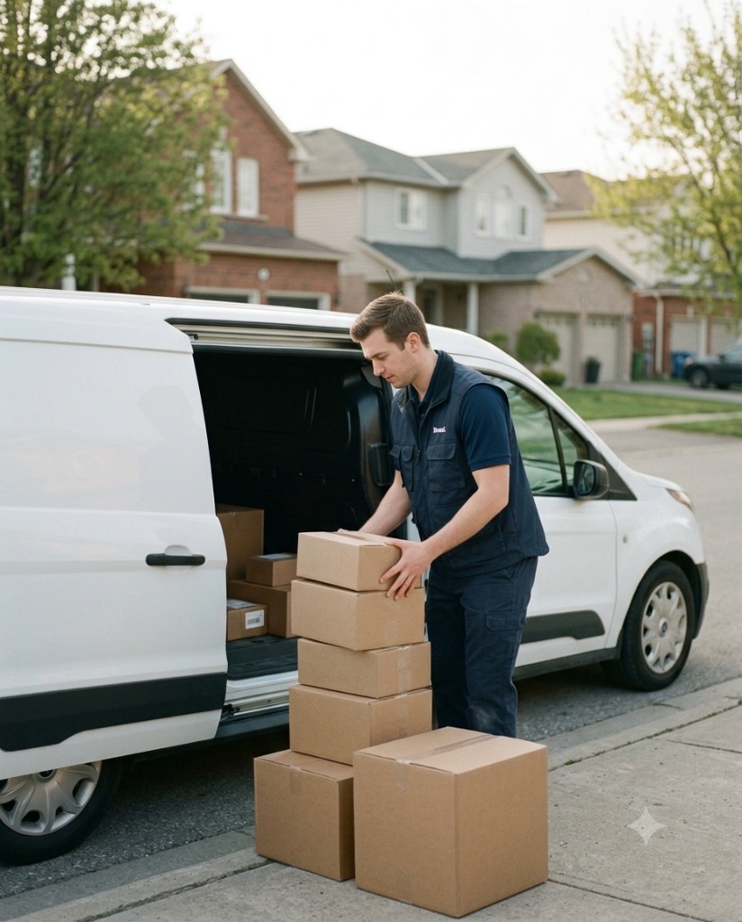 Brunel driver loading sorted parcels into a delivery van